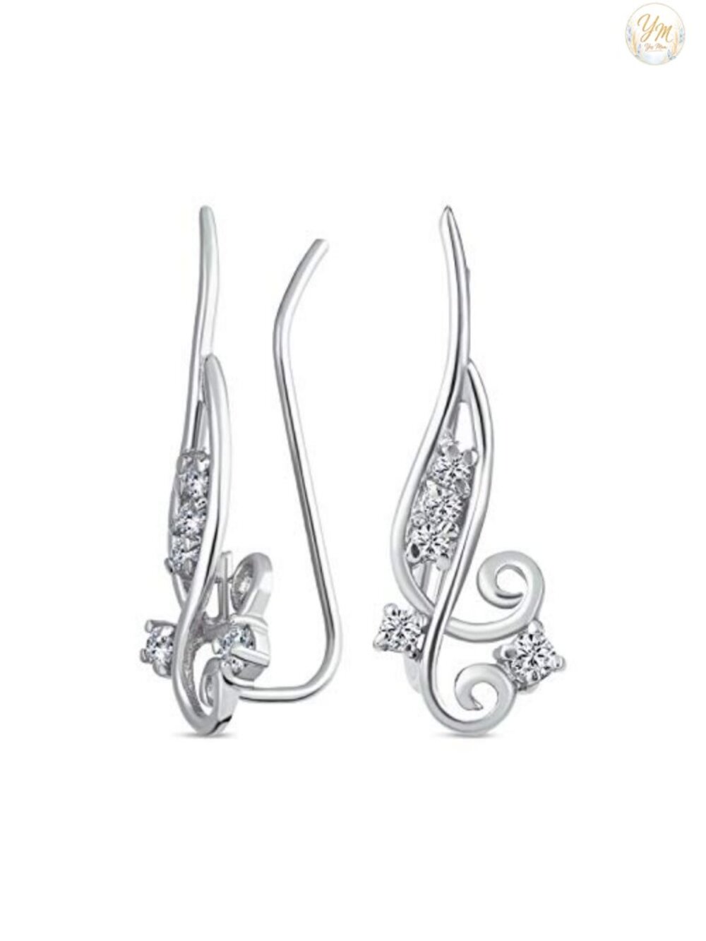 Gold Plated .925 Sterling Silver Ear Climber Crawler Earrings CZ
